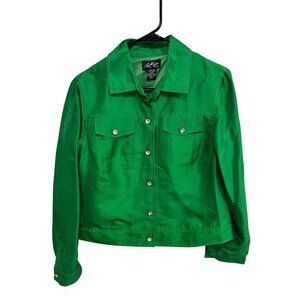 Russell Kemp Jacket Green Silk Button Front Size M Quiet Luxury Coastal Grandma